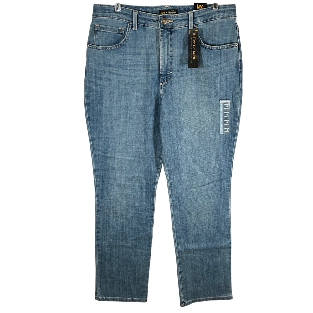 Lee Womens Instantly Slims High Rise Relaxed Fit Straight Leg Jeans Blue 14M New